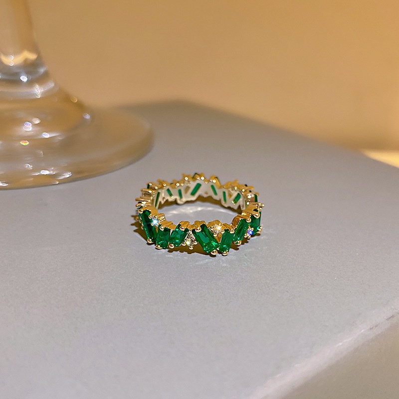 Mới Nhẫn Đính Hôn Đính Đá Zircon Màu Xanh Lá Cây AAA