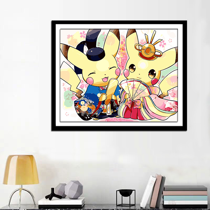 Tranh Thêu Chữ Thập Đính Đá Họa Tiết Hoạt Hình Pikachu Dễ Thương