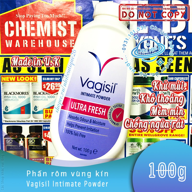 BILL ÚC Dung dịch vệ sinh phụ nữ cao cấp Vasigil 240ml  Phấn rôm vùng kín Vagisil 100g  Chemist Warehouse
