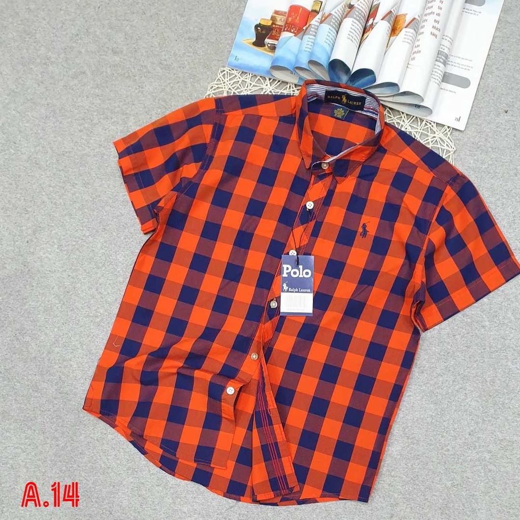 Áo sơ mi tay ngắn xọc carô Polo size Cồ xuất khẩu thời trang cho bé trai 2022 siêu hot