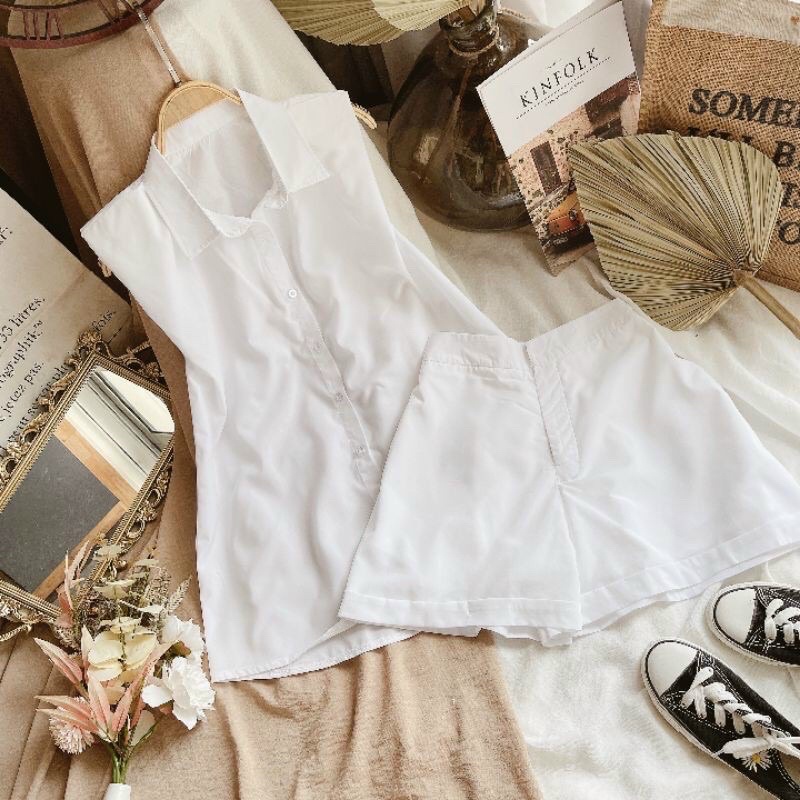 Set áo sơ mi sát nách kèm quần short năng động