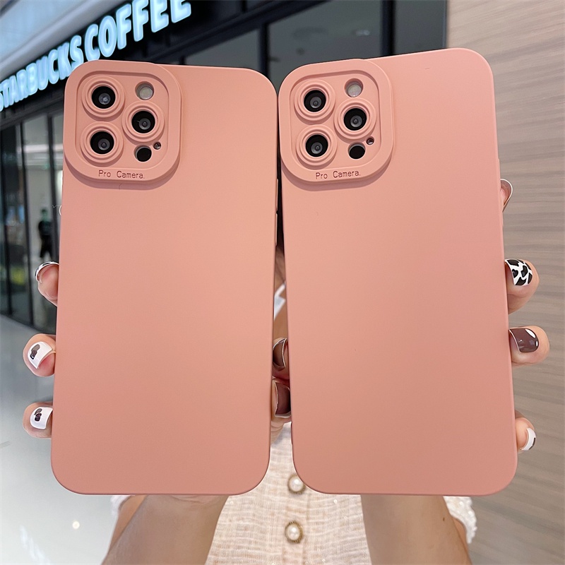 Ốp điện thoại silicon mềm màu hồng bảo vệ camera cho iPhone 13 12 11 Pro Max X XS XR 7 8 Plus