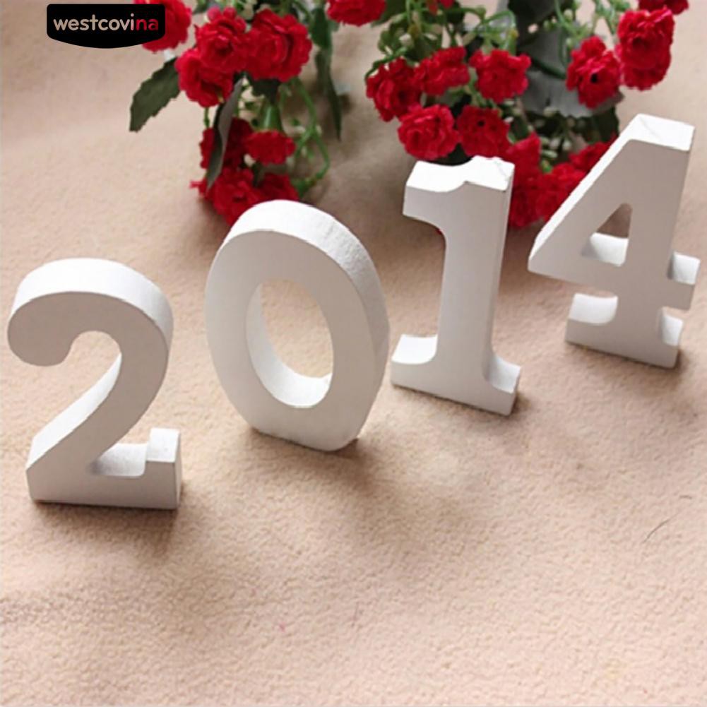 Phụ Kiện Chữ Số Bằng Gỗ Từ 0-9 Màu Trắng Cho Trang Trí