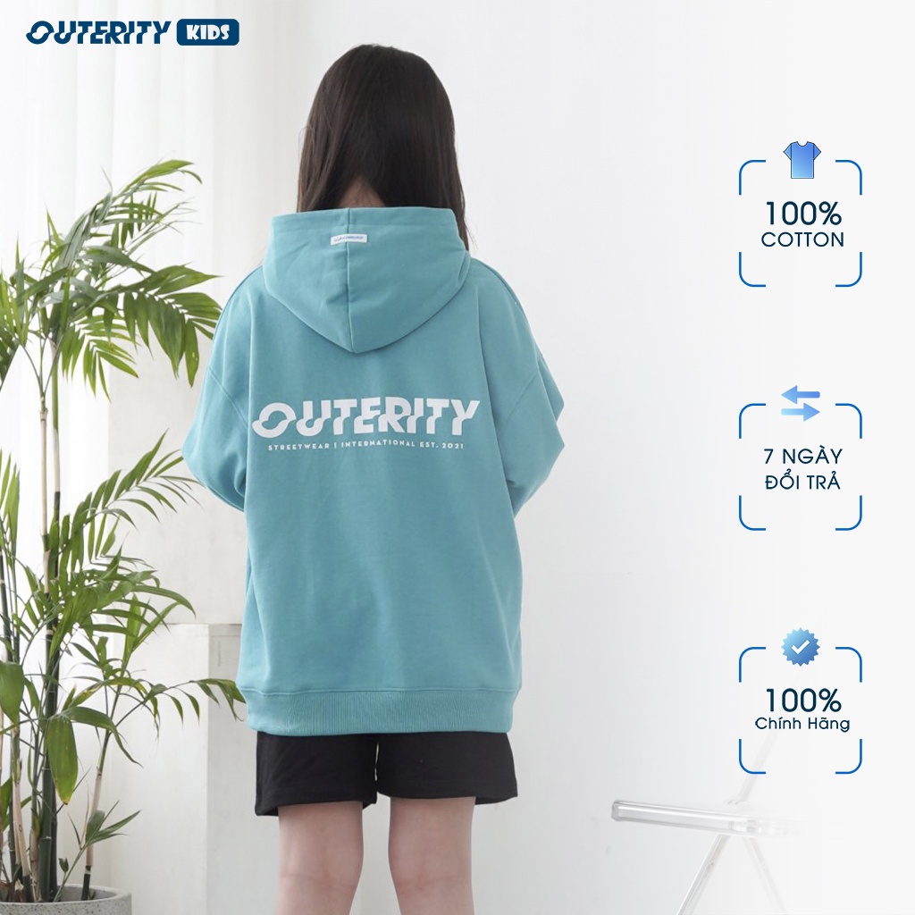Áo khoác Hoodie trẻ em OuterityKids / Xanh bạc hà / Nỉ da cá - ORK203