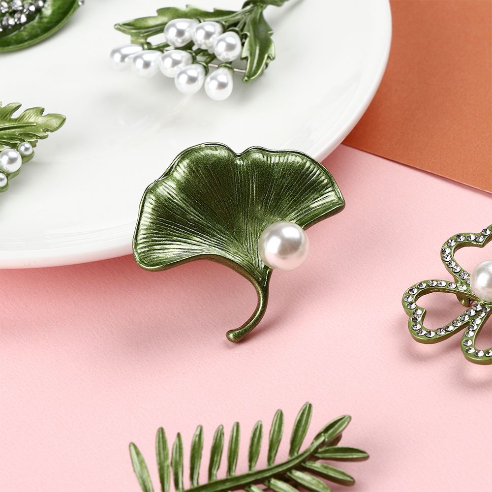 Ghim cài áo kiểu chiếc lá đính ngọc trai giả thời trang dành cho nữ