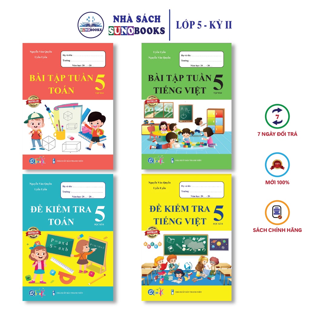 Sách - Bài Tập Tuần và Đề Kiểm Tra Toán, Tiếng Việt 5 - Học Kì 2 (4 cuốn)