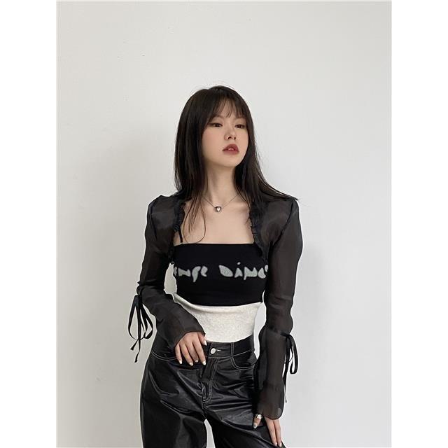 FXDAZI  Áo Khoác Ngoài Tay Dài Bằng Vải Organza Siêu Mỏng Tay Dài Phong Cách DENKO Dành Cho Nữ Mùa Hè