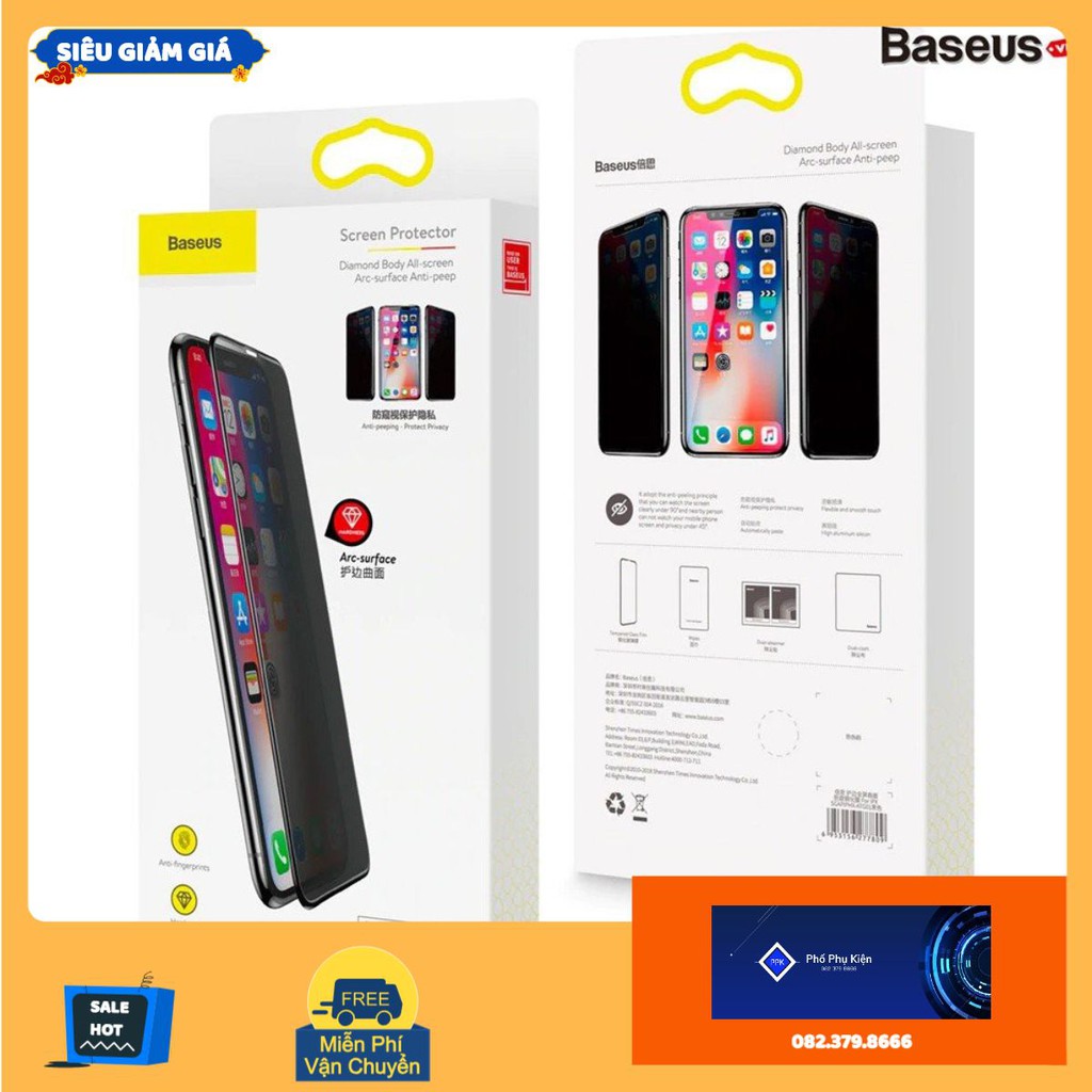 Kính cường lực chống nhìn trộm CHÍNH HÃNG BASEUS cho iPhone 12 Pro Max 13 pro max 11 pro max xs max x xr