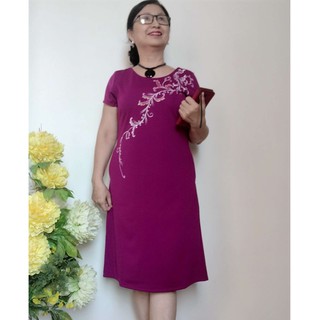 Váy Đầm Trung Niên Vẽ Tay - Vải UMI Co Giãn - Form Suông - Size từ 48kg đến 92kg