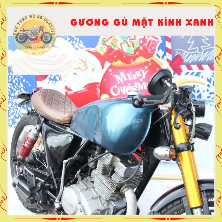 Gương gù tròn CLASSIC gương gù tay lái mặt kính xanh chống lóa, chất liệu nhôm cnc cao cấp