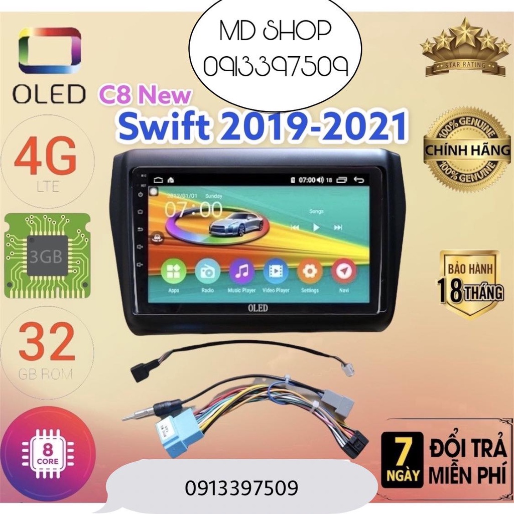 Màn hình android OLED C8 New theo xe Swift 2011 - 2018 kèm dưỡng và jack nguồn zin theo xe