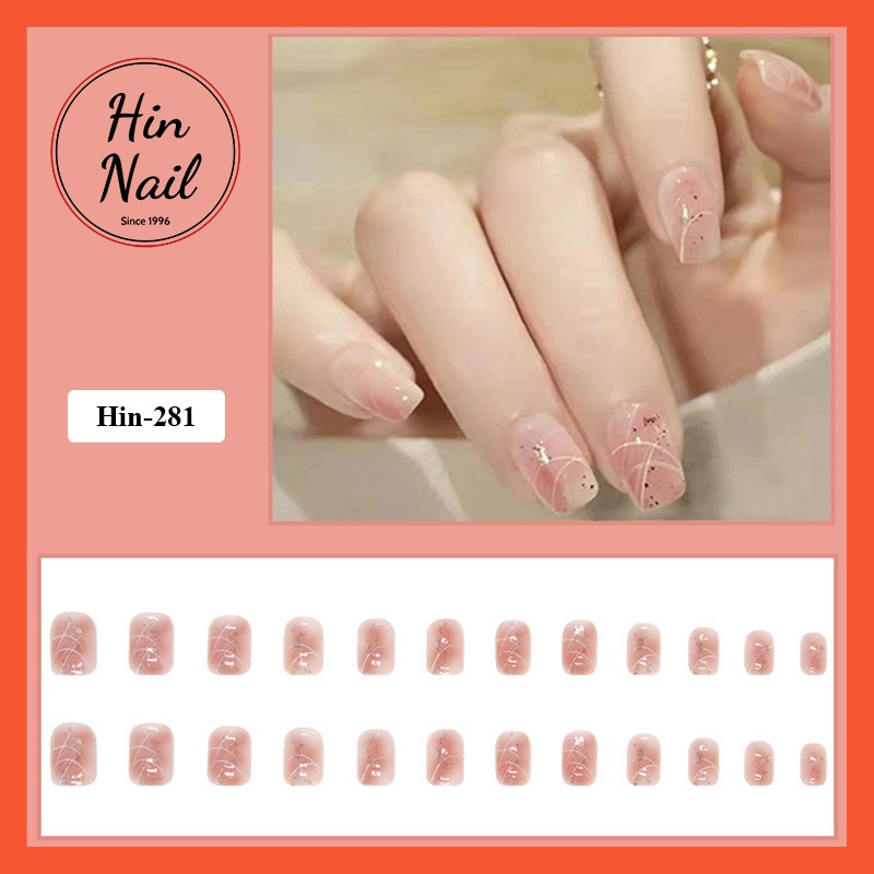 Móng Tay Giả Hin Nail Màu Hồng Họa Tiết Bắt Mắt Hottrend