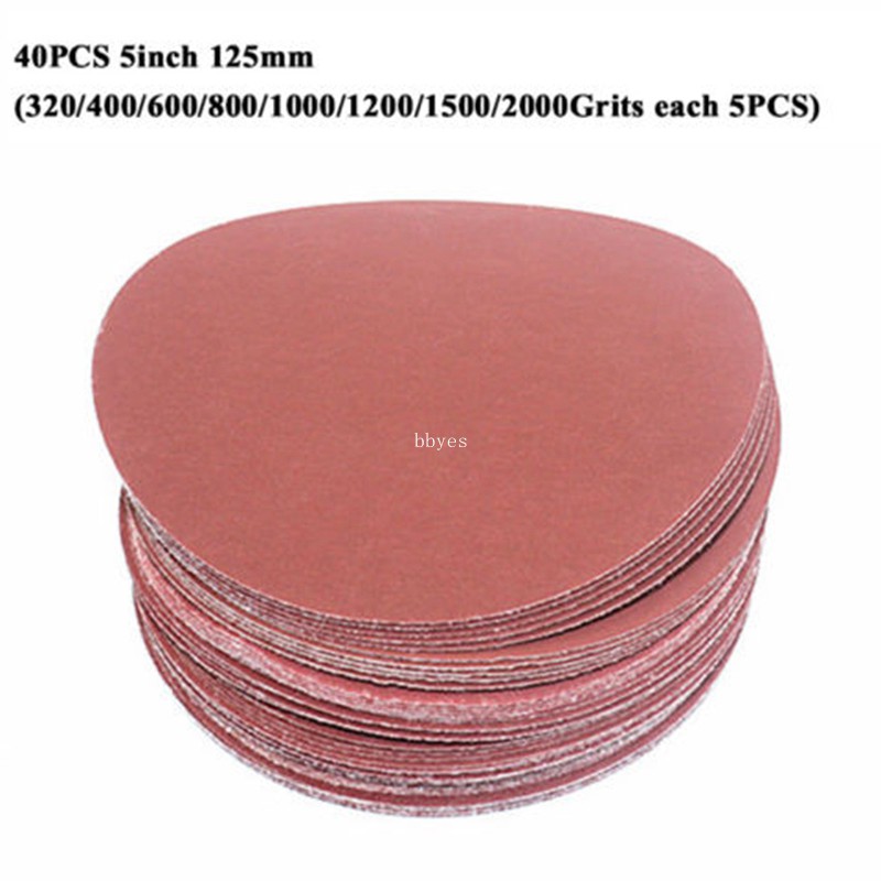 Bộ 40 dĩa chà nhám 5 inch 125mm chuyên dùng đánh bóng gỗ tiện lợi