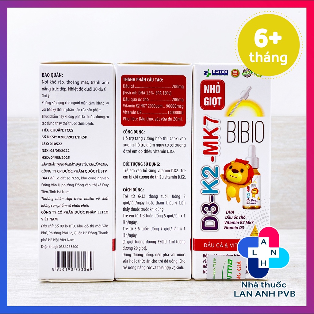 D3 K2 MK7 nhỏ giọt BIBIO – Bổ sung vitamin D3, DHA, hỗ trợ giảm còi xương cho bé.
