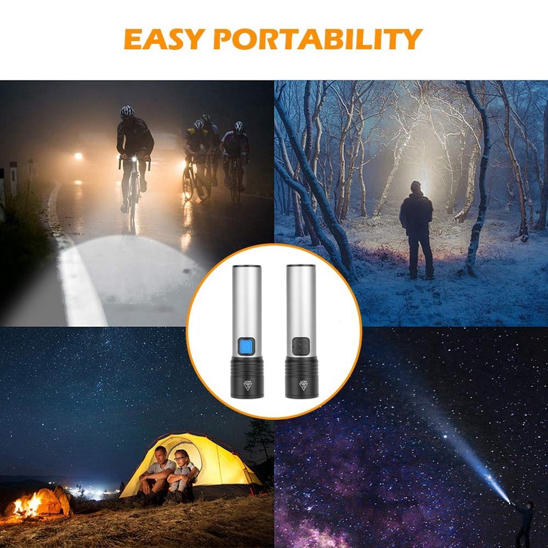 Đèn LED 3000LM T6 Đèn Pin USB Có Thể Sạc Lại Không Thấm Nước Có Thể Phóng To Pin Tích Hợp