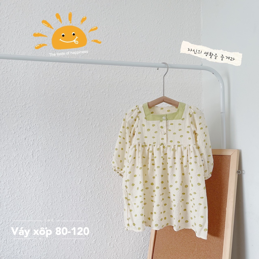 Váy thu xốp nhăn CỔ VUÔNG cho bé gái 1-5 tuổi ( Mã 180922)