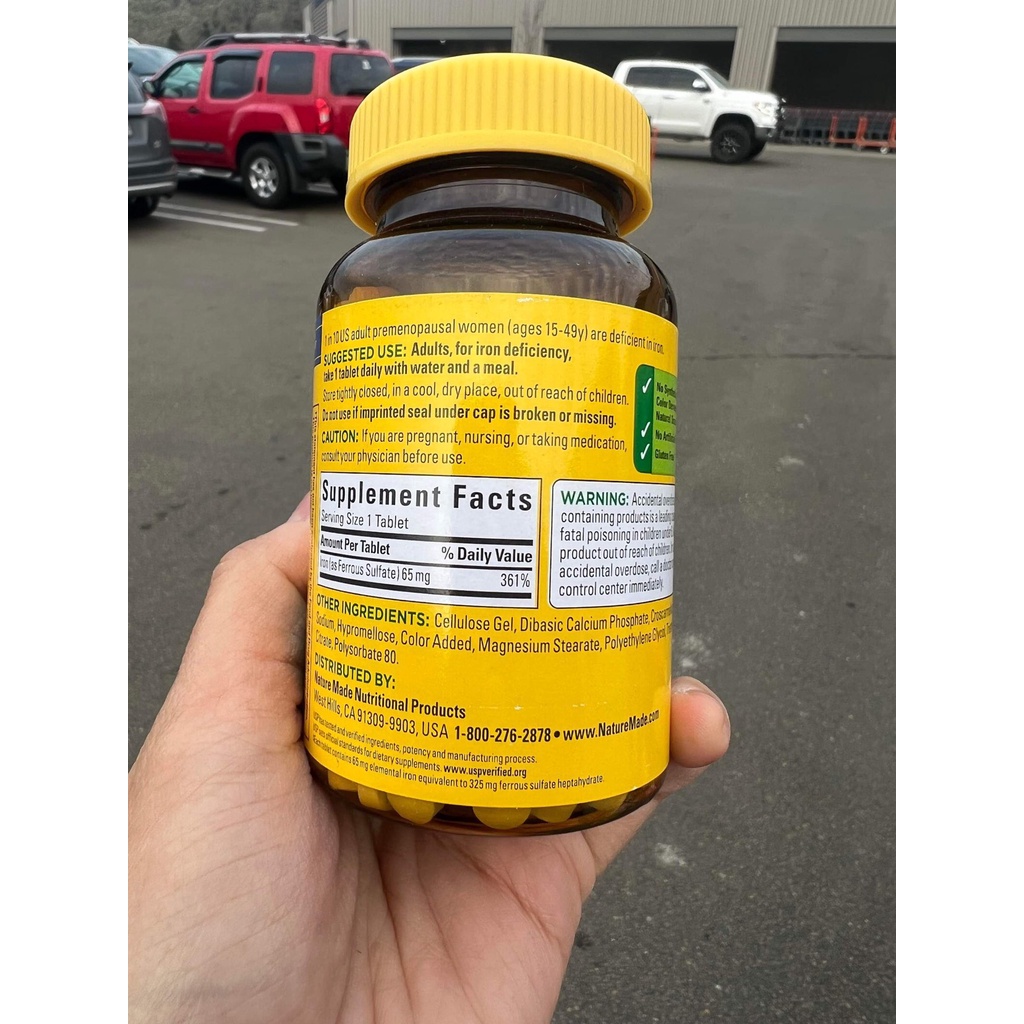 Viên uống bổ sung sắt Nature Made Iron 65mg date 7/2024 tái tạo hồng cầu ngăn ngừa thiếu máu  365 viên - EDS Hàng Mỹ