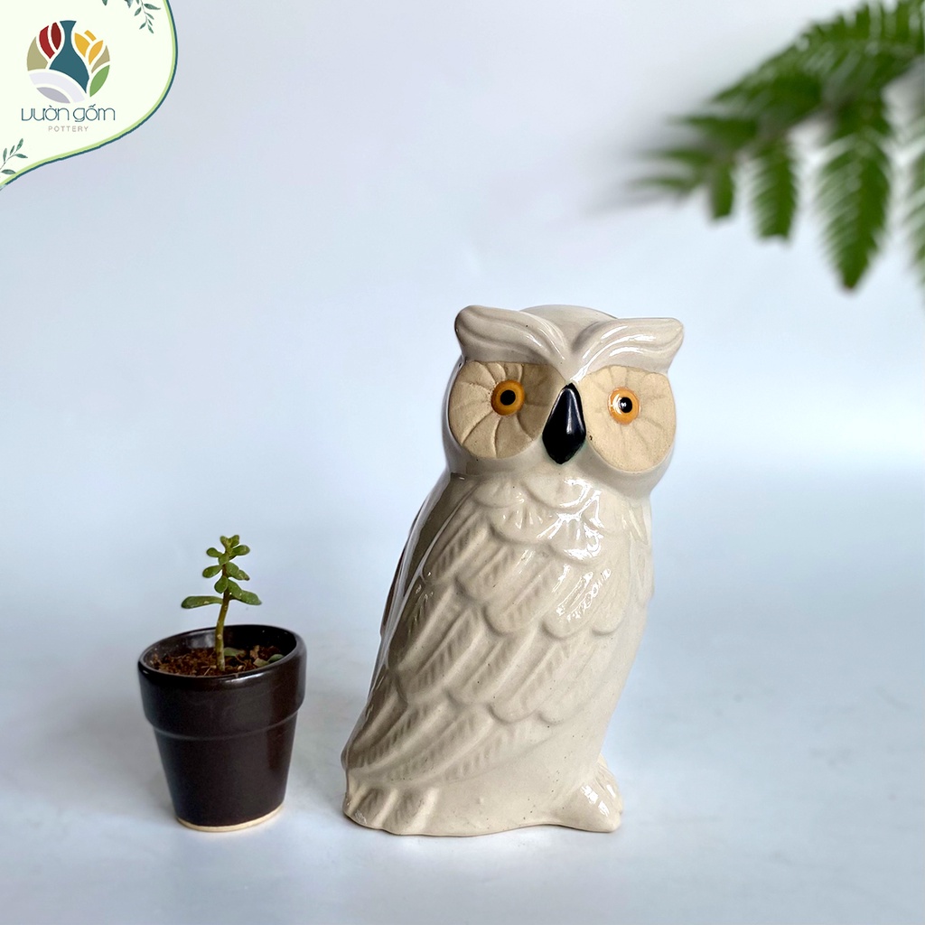Tượng gốm cú mèo may mắn decor trang trí tiểu cảnh Vườn Gốm - The Garden
