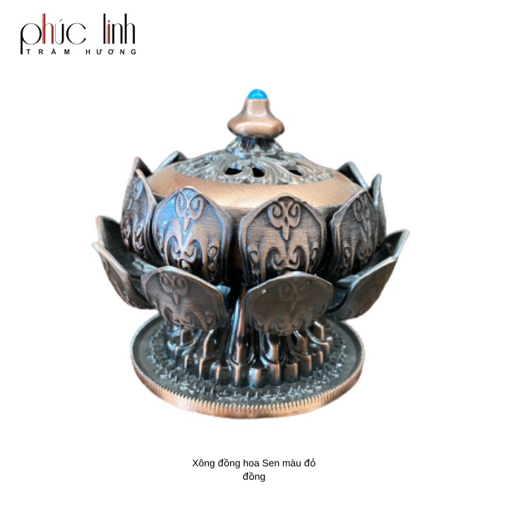 Lư Xông Trầm Đồng Hoa Sen 2 Tầng-Tặng kèm Nụ Trầm Viên-Xông Khoanh Trầm-Cao 6cm-Đường Kính 6cm-Giao Màu Ngẫu Nhiên