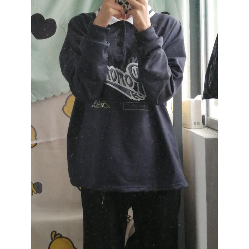 [ORDER] Áo sweater polo nỉ da cá cho nữ dáng rộng in chữ Point Pomona dành cho cá tính street style 2 màu (ảnh thật) | BigBuy360 - bigbuy360.vn