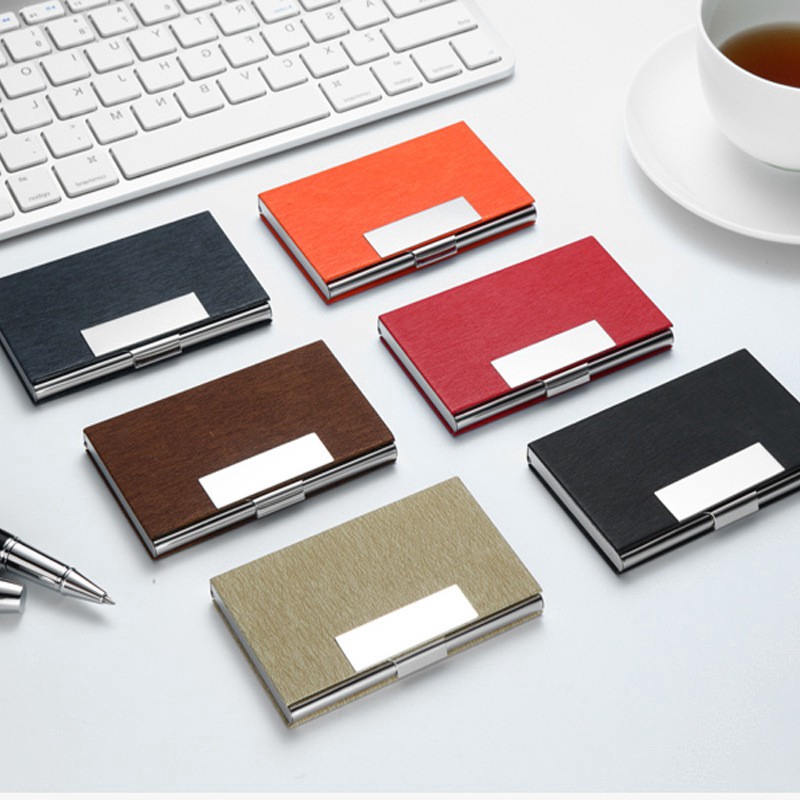 HYX PU Leather Stainless Steel Business Bank Credit Card Holder Name Card Card Case