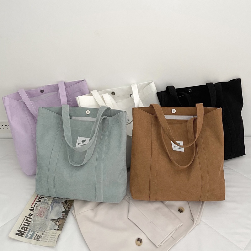 Túi Xách Canvas Cotton Màu Trơn Thiết Kế Mới Đơn Giản Dễ Phối Đồ