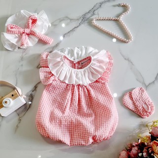 Body liền thân caro hồng - tặng kèm nón và vớ