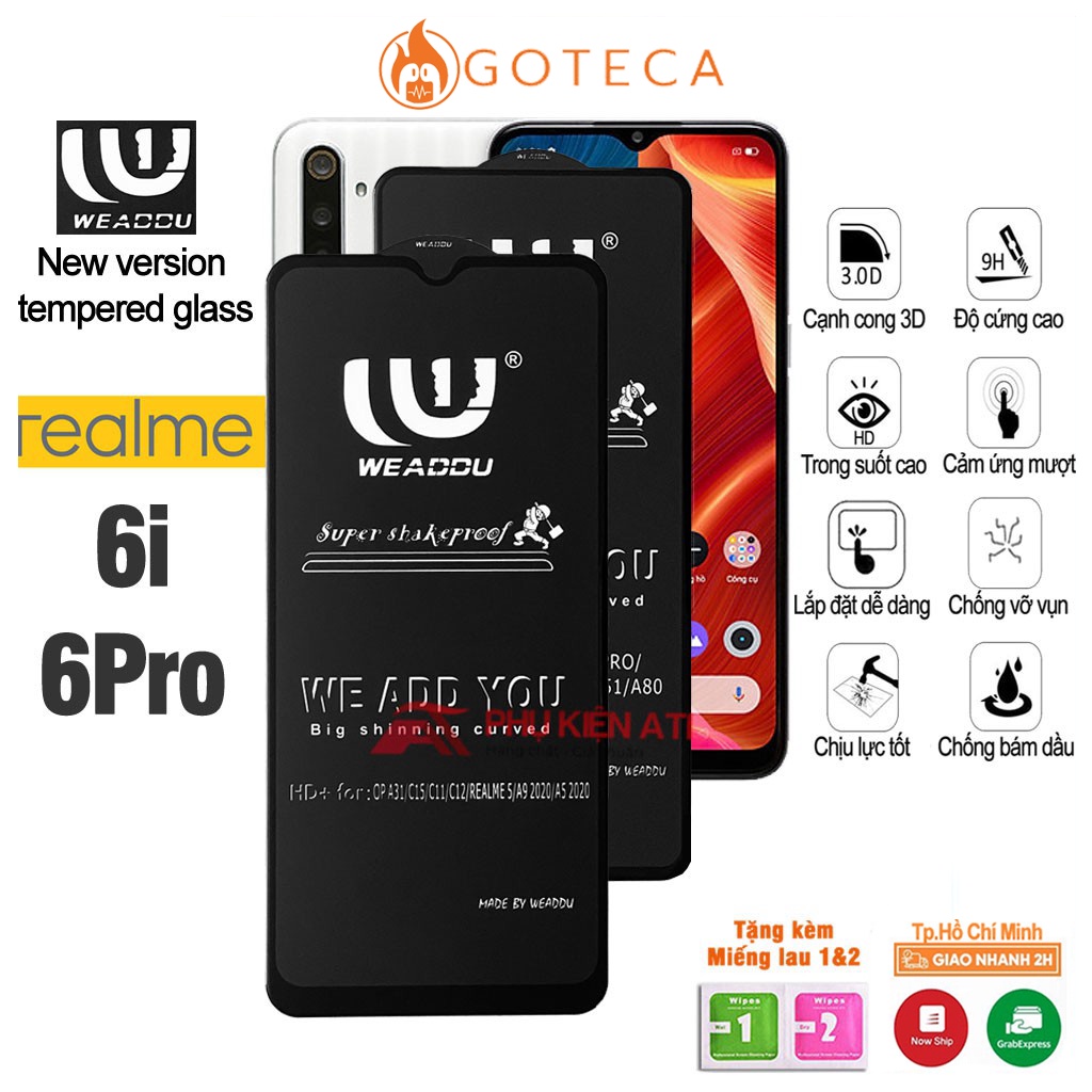 Kính cường lực Realme 6i/ Realme 6Pro WEADDU -Loại tốt,cảm ứng mượt mà-Phiên bản nâng cấp kính 9D,21D,111D