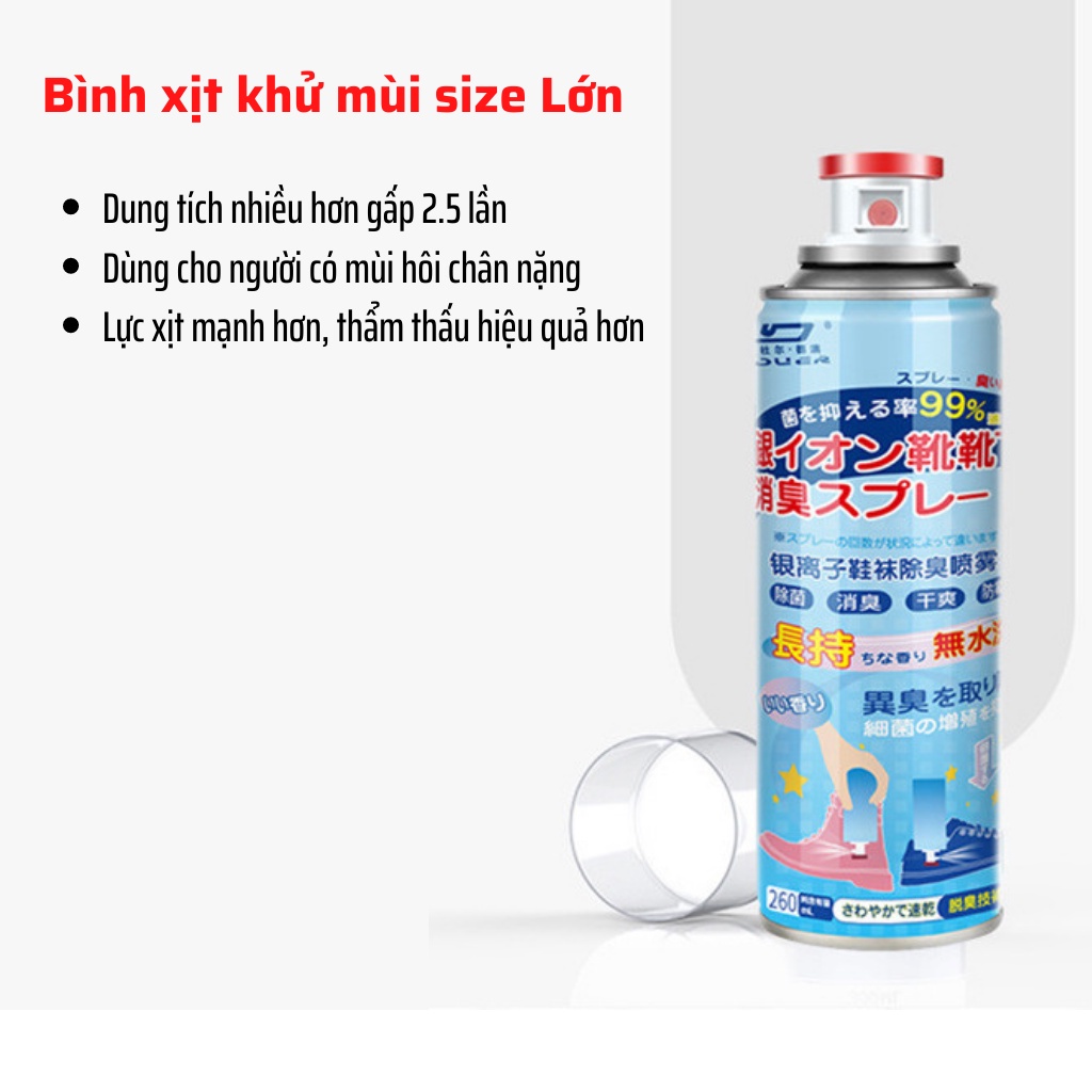 Chai Xịt Khử Mùi Hôi Giày Chân Và Tất 360ml, Công Nghệ Nano Bạc Khử Mùi Diệt Vi Khuẩn Hiệu Quả 99%