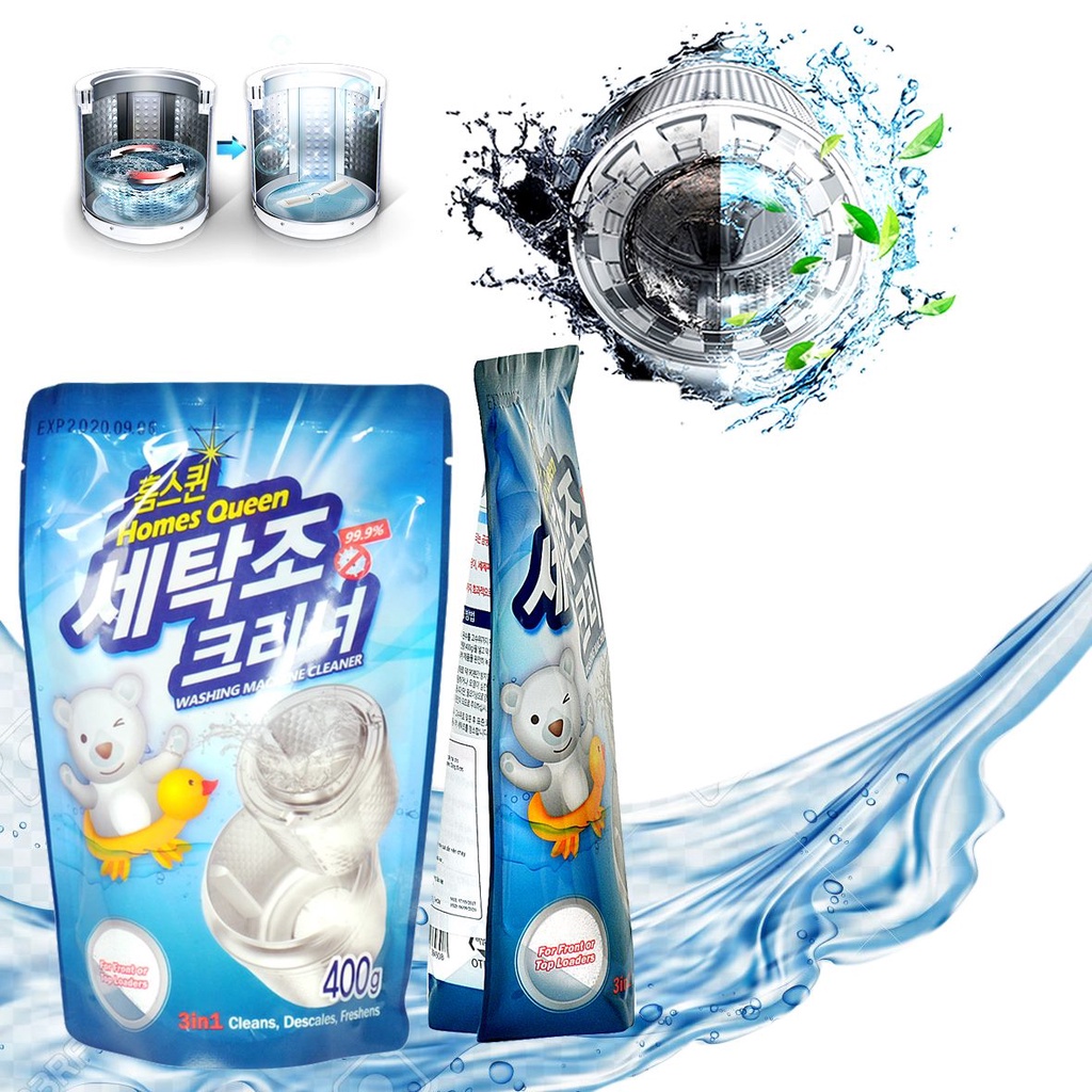 Bột tẩy lồng máy giặt Homes Queen Hàn Quốc, chỉ 1 gói 400gr làm sạch nấm mốc trong máy giặt cửa ngang, cửa trước