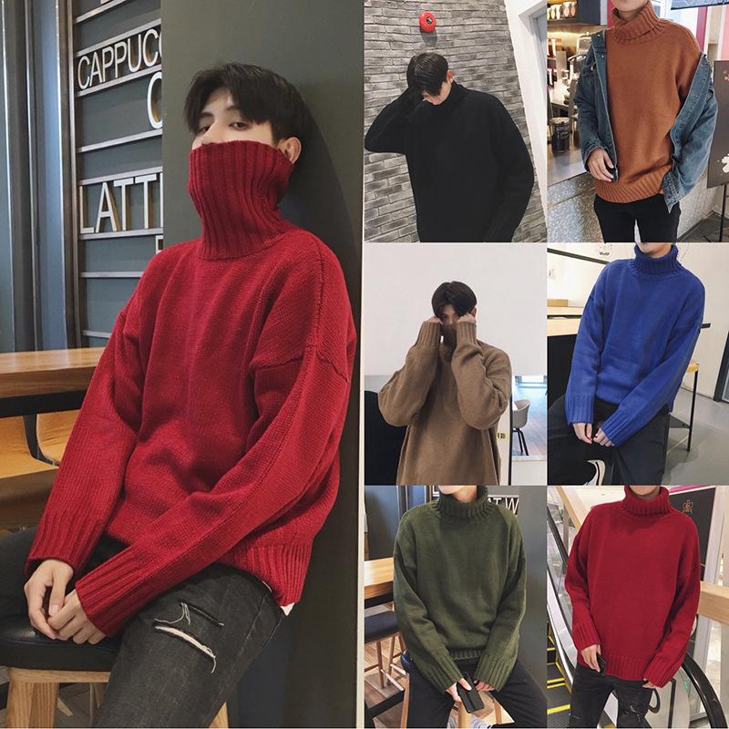 Áo Sweater Dệt Kim Cổ Lọ Dáng Rộng Dày Dặn Thời Trang Thu Đông Hàn Quốc Cho Nam Giới