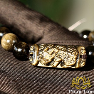 Vòng Tay Đá Núi Lửa Obsidian Màu Vàng Đen Cao Cấp Mix Tịch Tà Tỳ Hưu Bản Vuông - Tâm Phong Thủy