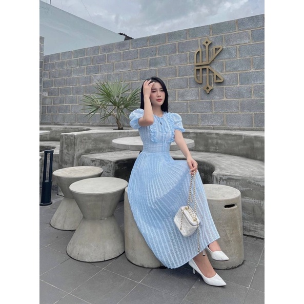 Đầm midi voan dập li
