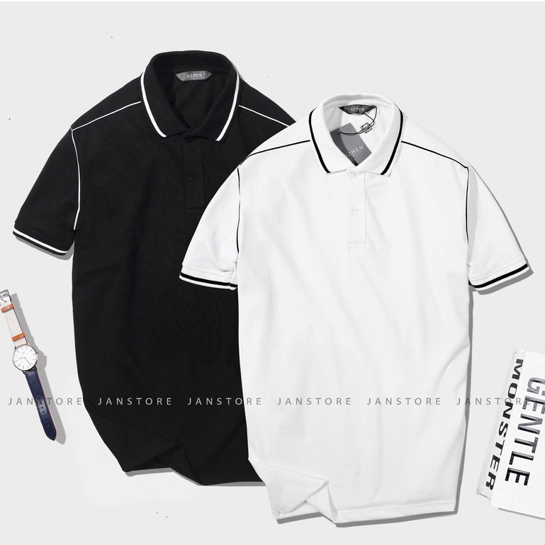 Áo Polo nam AZmen viền vai cotton cao cấp , thun có cổ bẻ ngắn tay công sở Jan Store