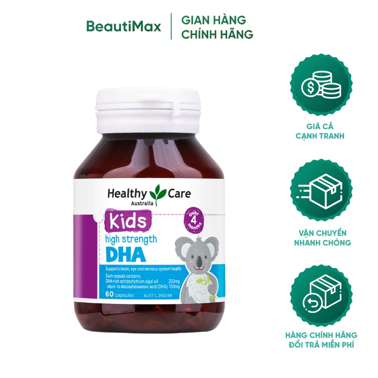 Viên uống bổ sung DHA Healthy Care Kids High Strength cho bé thông minh toàn diện 60 viên BeautiMax