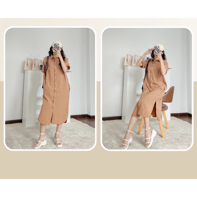ĐẦM SƠMI TAY NGẮN SUÔNG FABRI DRESS thiết kế form rộng oversize tone màu trơn basic style ullzang hàn quốc