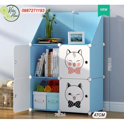 Tủ quần áo 4 ô, 2 kệ trên trang trí nhựa lắp ghép đa năng (nhiều màu sắc, mẫu mã lựa chọn) (Kiều Hoa Store)