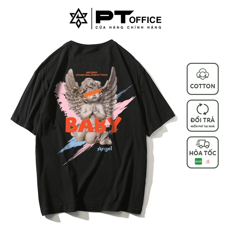Áo phông THIÊN THẦN cotton 100% nam nữ form rộng unisex (Đen, Trắng) - PT Office