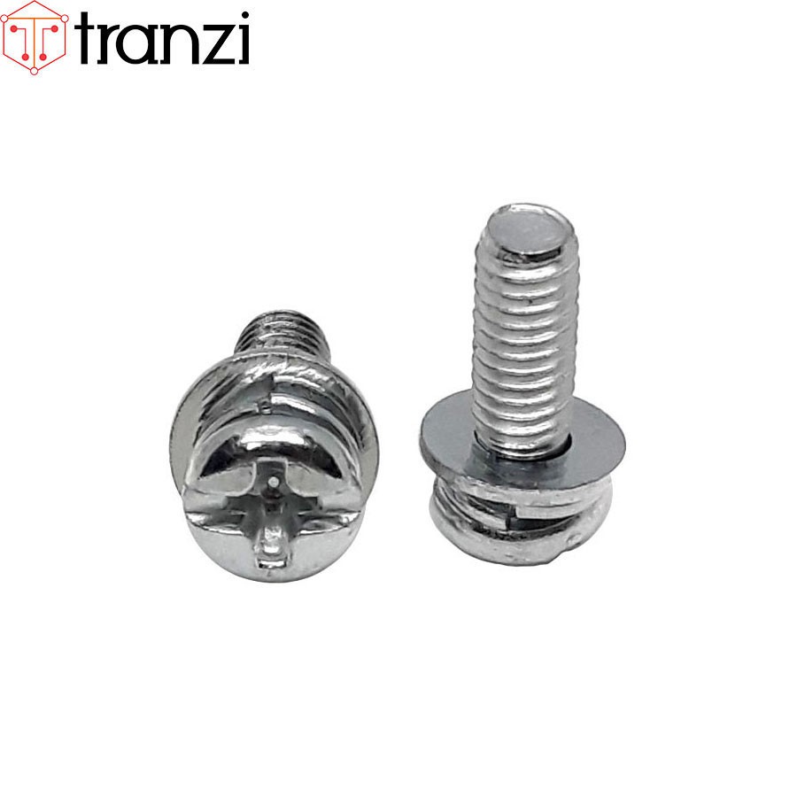 Vít bake kèm long đen phẳng vênh đầu cầu mạ kẽm trắng M4x12 - túi 50 cái