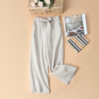 Quần Linen tưng premium KACHISA màu xám tiêu thắt nơ