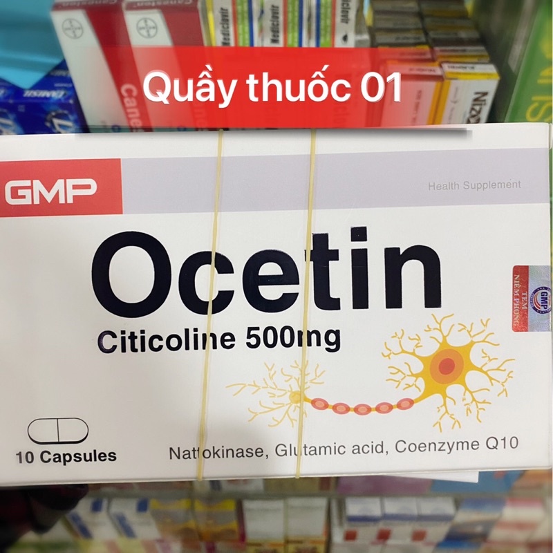 Viên uống bổ não OCETIN - Citicolin 500mg cho người sau tai biến mạch máu não, rối loạn tiền đình - Hộp 10 viên