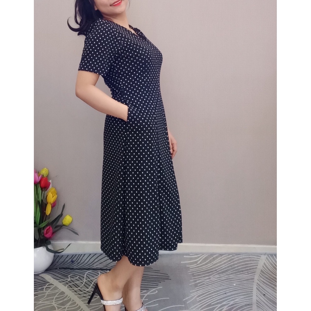 Đầm tám mảnh chấm bi có túi trung niên- Đầm Nga Dương