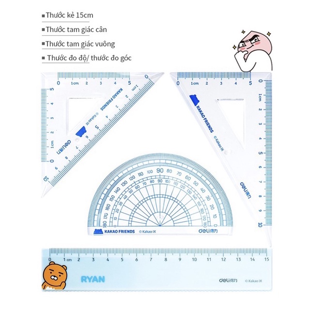 Bộ Thước Học Sinh Deli Kakao Friends 4 Loại Thước - GC24