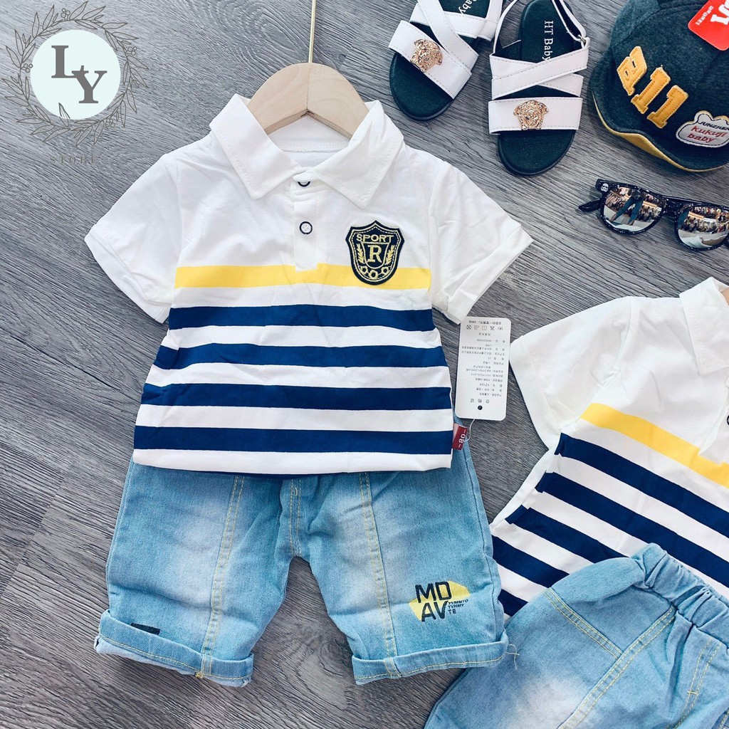 BỘ ĐỒ CHO BÉ NAM QUẦN BÒ ÁO CÓ CỔ IN LOGO SPORT - Lystore