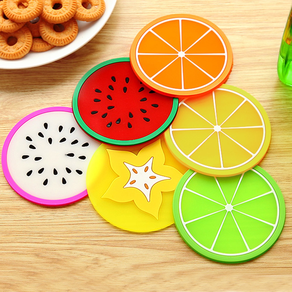 Miếng lót ly tách để bàn silicone chịu nhiệt chống trượt họa tiết trái cây độc đáo