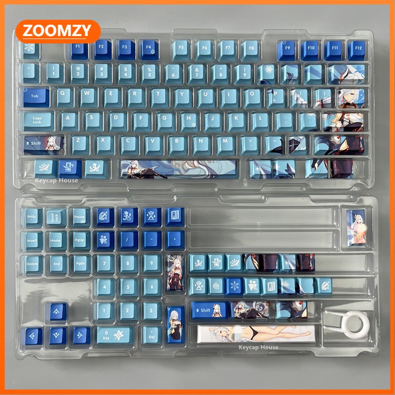 Keycap chủ đề Shenhe Cherry profile PBT Dye thăng hoa bàn phím cơ keycap Genshin Impact anime keycaps 128 phím