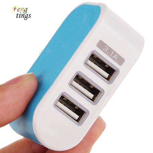 Củ sạc gắn tường 3 cổng USB đèn LED tiện lợi