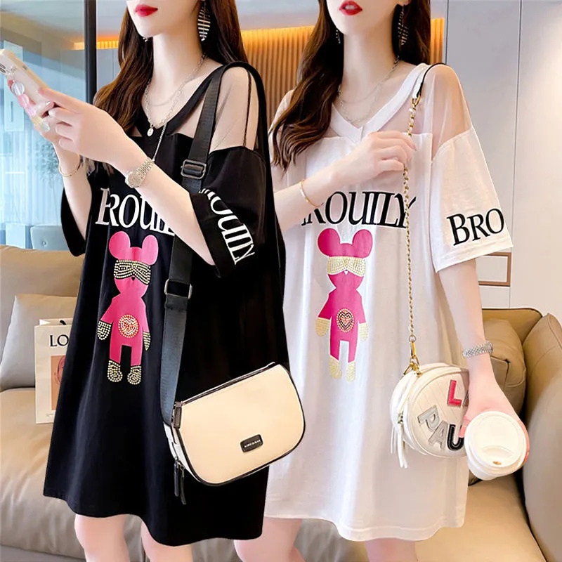 Áo Thun Tay Ngắn Phối Lưới Plus Size C9450 Dành Cho Nữ [40-100KG]
