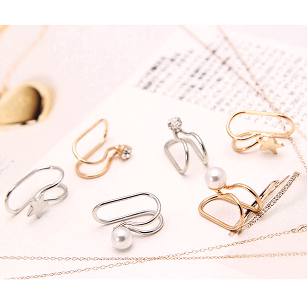 Bông tai dạng kẹp hình ngôi sao/ hạt ngọc trai/ hạt đá zircon phong cách Hàn Quốc đơn giản thời trang