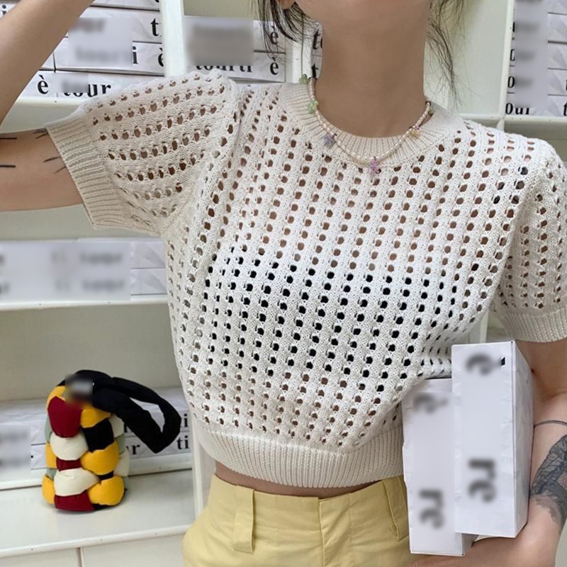 Áo Croptop Dệt Kim Tay Ngắn Cổ Tròn Màu Trơn Thời Trang Mùa Hè Cho Nữ